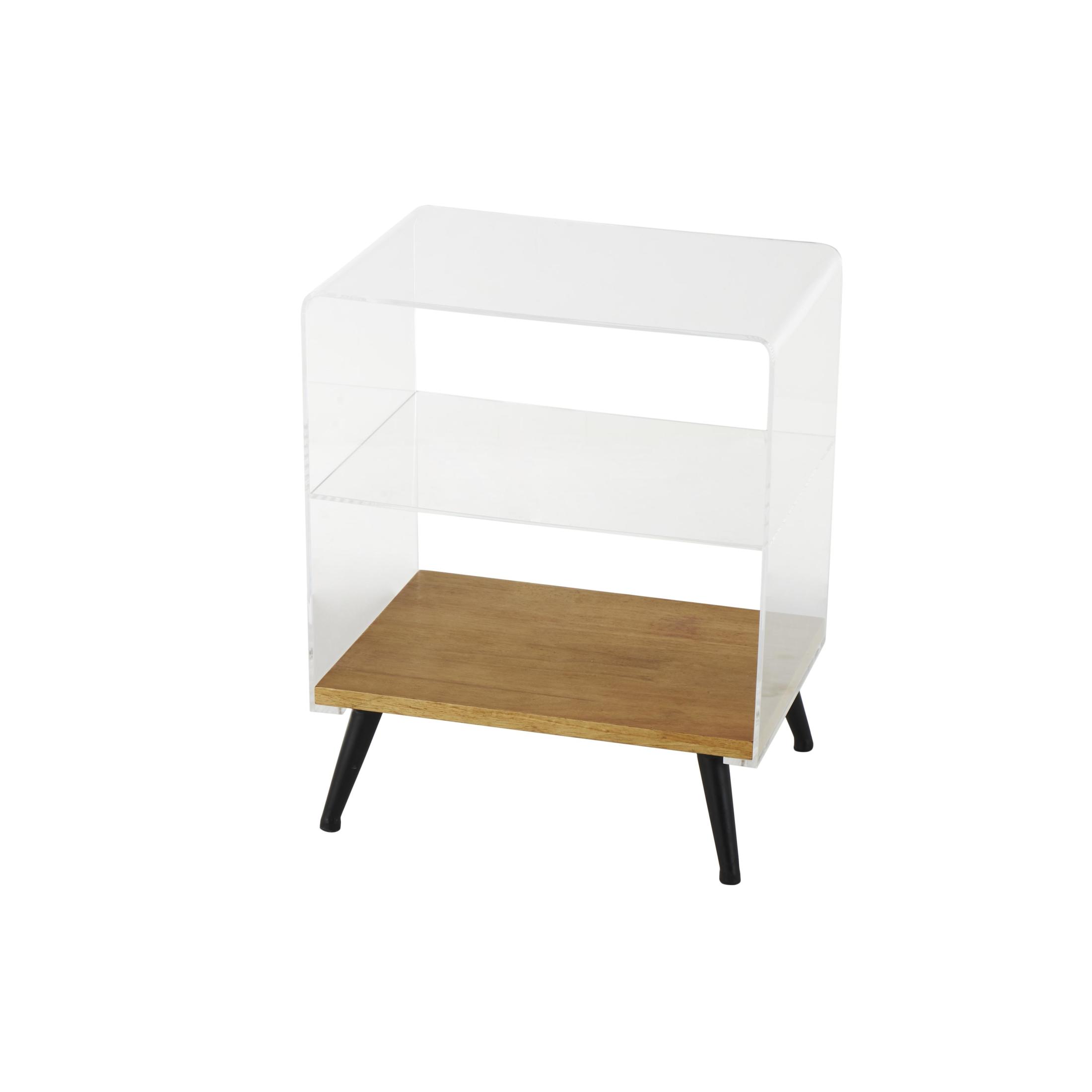 DecMode 19" x 23" Clear Acrylic Plastic Accent Table with Wood Base and Black Metal Legs, 1-Piece
