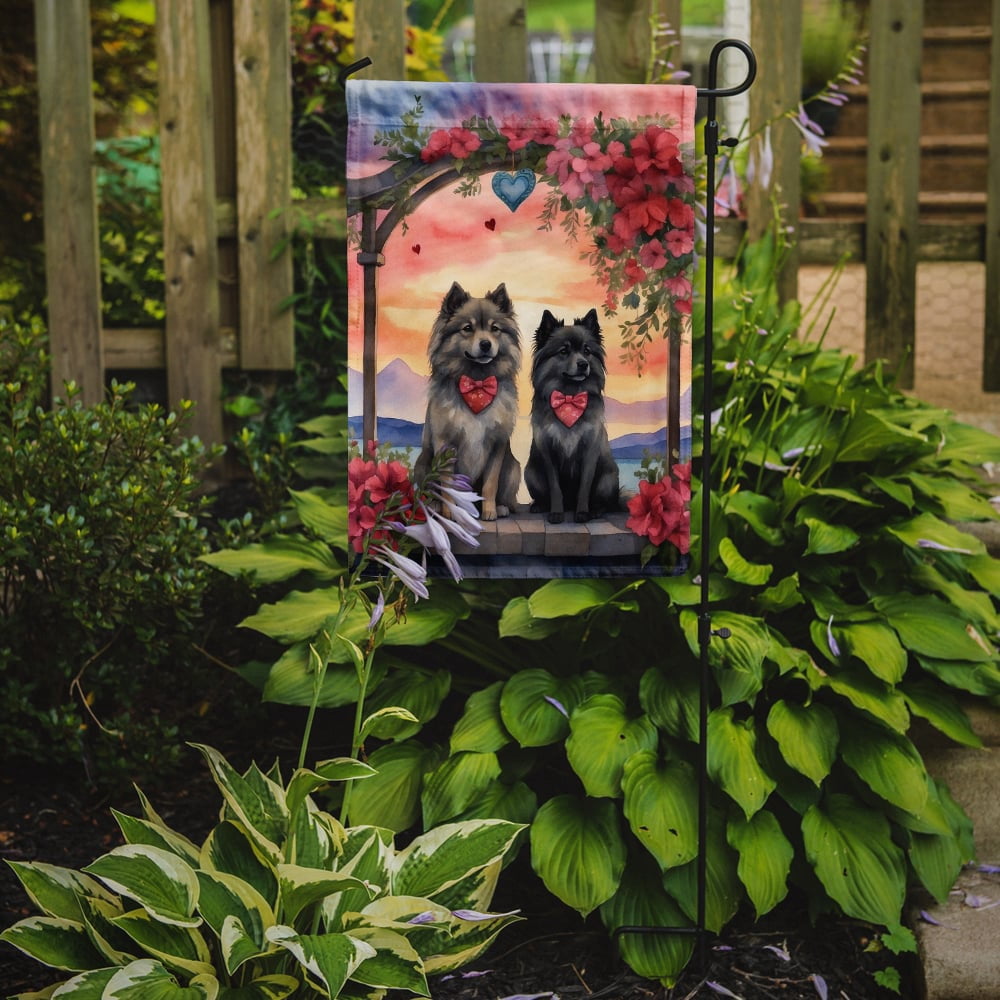 Keeshond Two Hearts Garden Flag