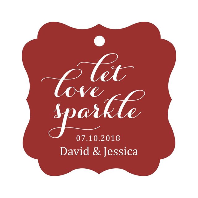 Darling Souvenir Custom Let Love Sparkle Wedding Hang Tags Personalized Fancy Frame Paper Tags -Maroon-50 Tags