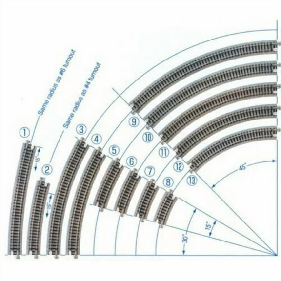 Kato UNITRACK 216mm (8 9/16") Radius 45º Curve Track [4 pcs]