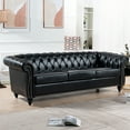 thumbnail image 2 of Three Seater In Black Pu, 85.97" Size, With Cushions Pu Couch, Rolled Arm Feature, Staggered Pull Buckles Arrangement, Soft Leather Covering, Solid Wood + Plywood Structure, 2 of 5