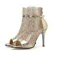 thumbnail image 5 of Mostsola Sexy Stiletto Heels for Women Elegant Peep Toe Rhinestone Fishnet Sandals Back Zipper Pumps, 5 of 9