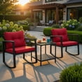 thumbnail image 5 of Topcobe Cushioned Patio Rattan Seating Rocking Chair Glass Table Set 3 Pieces with Steel Frame Furniture, Black, 5 of 7