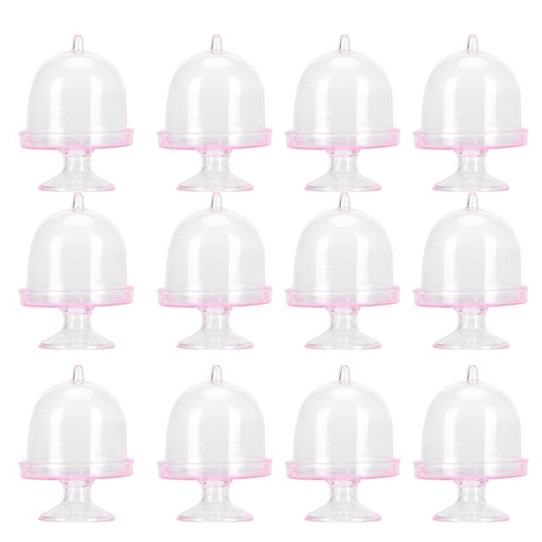 Mini Candy Box Cake Stand Set - Plato de exhibición de dulces para magdalenas con tapa - Suministros para fiestas (rosa, 12 piezas)