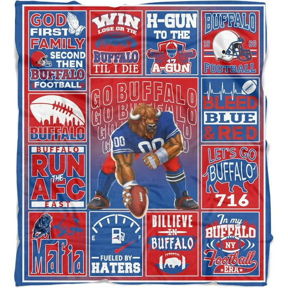 Buffalo Blanket Gifts for Men Boys Kids Women Football Fans Team Color Throw Blanket Merch, 50x60 Inches