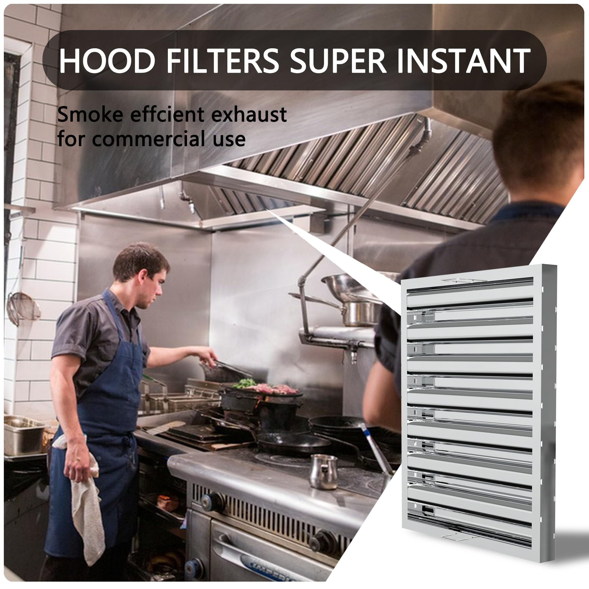 HAN'KITCHEN'LON'S Stainless Steel Exhaust Hood Filters, 24.5x19.5 inches, UL/NSF Listed, 5-Pack, Perfect for Commercial Kitchen