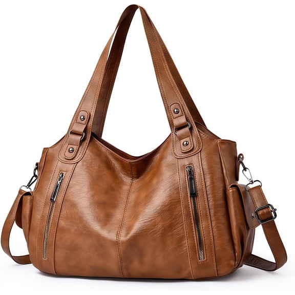 Sunyuer Vintage Chic Large Capacity PU Leather Shoulder Bag for Women - Stylish Slouchy Hobo Purse