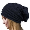 thumbnail image 2 of Hontri Fisherman Beanie Women's Fashionable Warm Knitted Hat Small Woolen Hat Casual Hat Caps Men Women Navy, 2 of 3