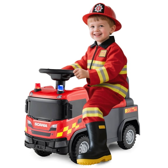 Infans Licensed Scania Toy Fire Truck w/ Lights Sounds & Under-Seat Storage