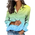 thumbnail image 3 of TaTaai Ladies Satin Blouse Long Sleeve Gradient Print Button Down Collar Silky Shirt Loose Fit Dressy Casual Top Gift, 3 of 5