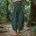 thumbnail image 2 of Lumtrix Womens Linen Barrel Harem Pants Casual Wide Leg Baggy Balloon Drawstring Boho Summer Beach Vacation Palazzo Travel Pants Green XL, 2 of 6