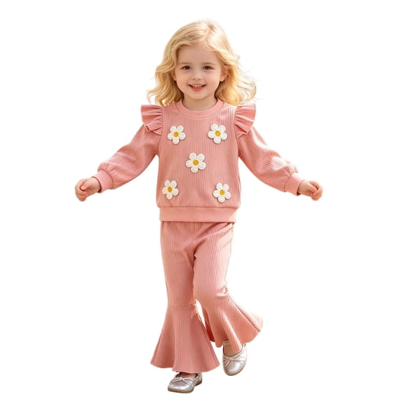 CONZONE Newborn Girls Outfits Fall Winter 2 Piece Set Long Sleeve Letter Print Tops and Pants Soft Girls Clothes Size 6-12 Months