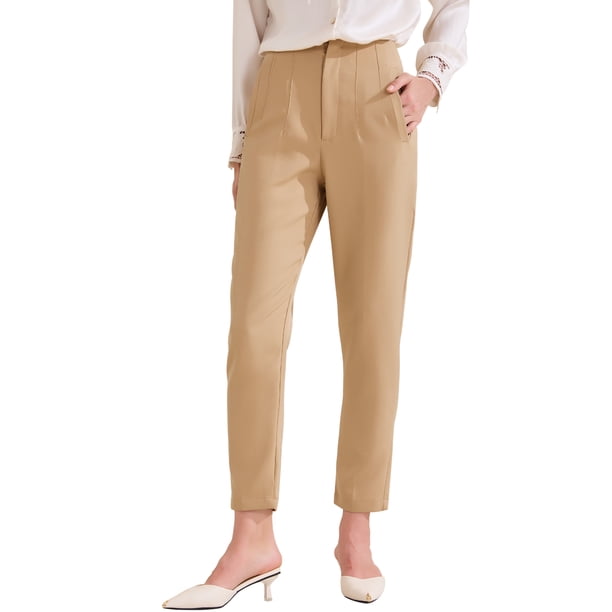 INSPIRE CHIC Pantalones Largos de Oficina Casual de Cintura Alta para Mujeres con Bolsillos XL Caqui