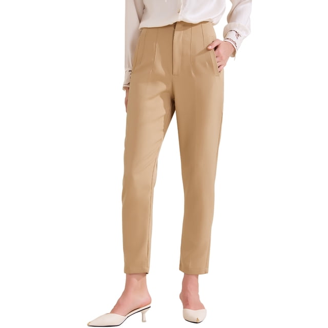 INSPIRE CHIC Pantalones Largos de Oficina Casual de Cintura Alta para Mujeres con Bolsillos XL Caqui