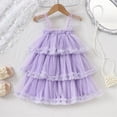 thumbnail image 4 of Toddler Baby Girls Dress Print Layered Sleeveless Casual Kids Fashion Summer Dresses Solid Spaghetti Knee Length Purple 4 Years-5 Years, 4 of 6