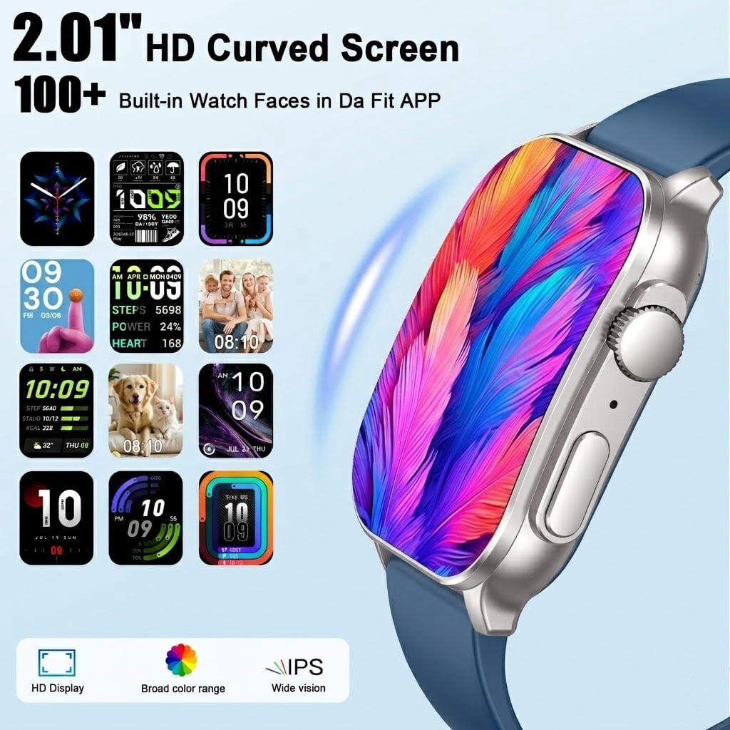 Smart Watch Fits for Android and iPhone, 2.01" AMOLED Screen, Bluetooth Calls/Answer, Fitness Tracker, 110+ Sport Modes, Smart Watch for Men Women, IP68 Waterproof Smartwatch, Gifts for Dad