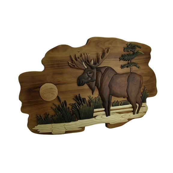Zeckos Sunrise Moose Rustic Hand Crafted Wood Wall Hanging 23 in.