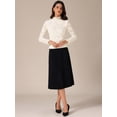 thumbnail image 3 of DARING DIVA Women's Basic Lace Long Sleeve Ruffle Neck Floral Blouse XS Beige, 3 of 6