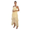 thumbnail image 3 of Vestido de Color Sólido Elegante de Gasa en Capas con Volantes, Moda Casual de las Mujeres 3/4 Manga Cuello Redondo para el Hogar Y el Uso Diario, 3 of 9