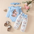 thumbnail image 2 of JDEFEG Baby Girl Clothes Set Long Sleeve Romper Pants Set Cute Baby Clothes for Girls Fall Winter Alphabet Print Crawling Pantsuit Includes Headband for 0 to 18 Months Sky Blue 12-18 Months, 2 of 8