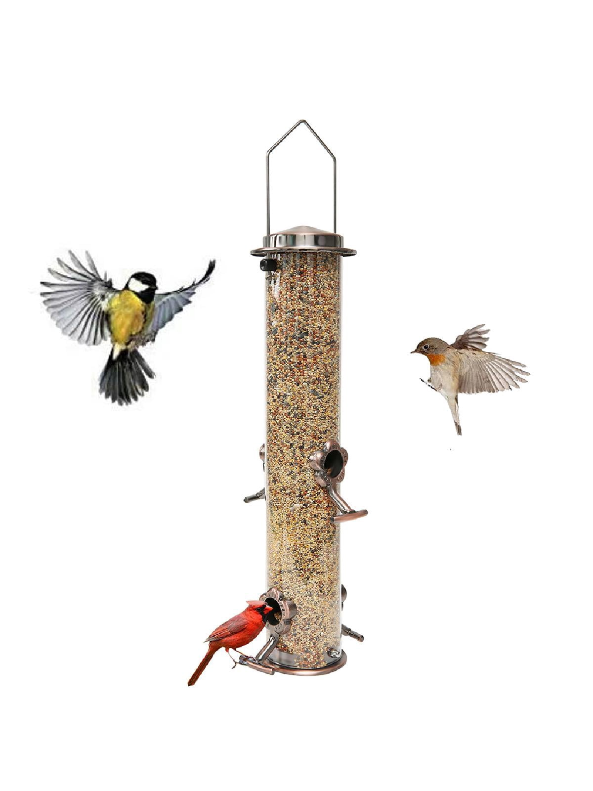 Mixed Seed Bird Feeder Cast Stainless Steel Tube Feeder Heavy Duty flip top and Easy Clean Base