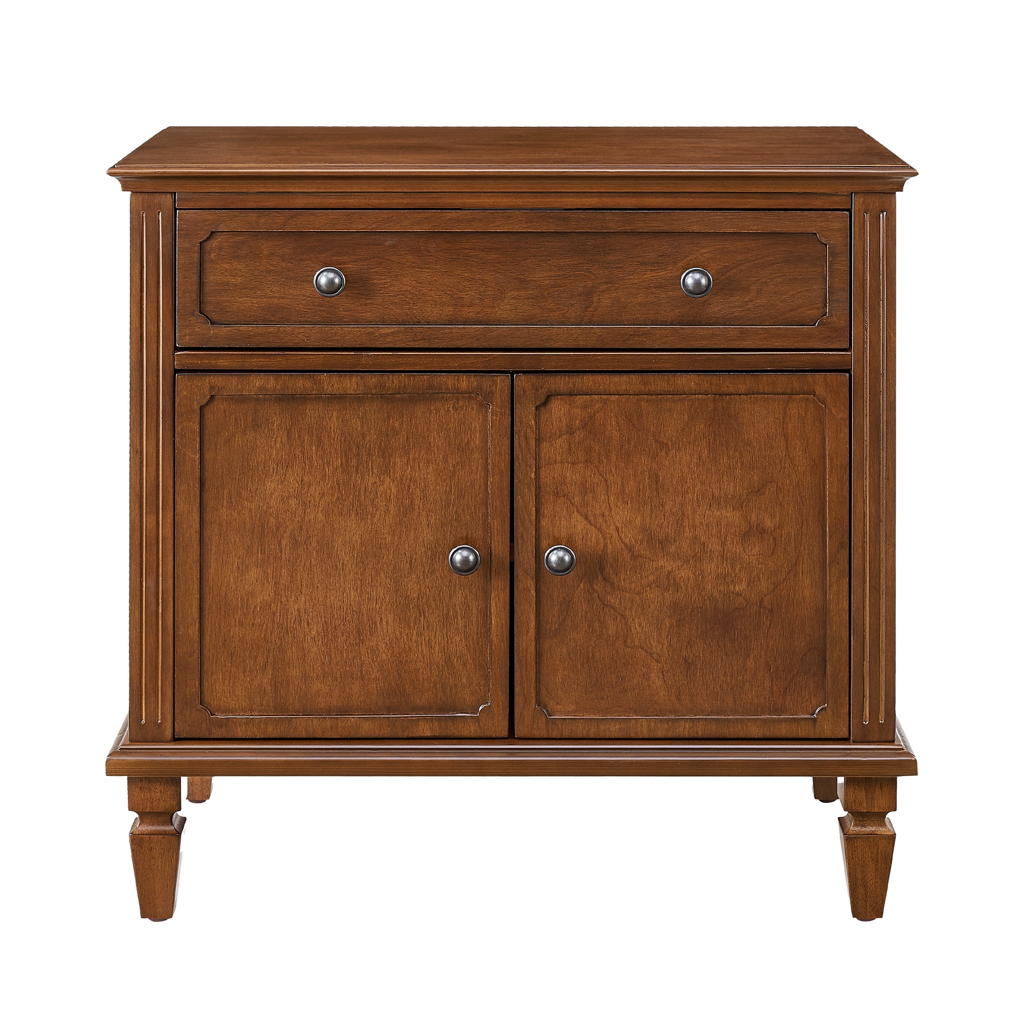 Farmhouse Nightstand with Charging Station and 2 Drawers, Wood Bedside Table with USB and Type-C Ports for Bedroom, Walnut Brown