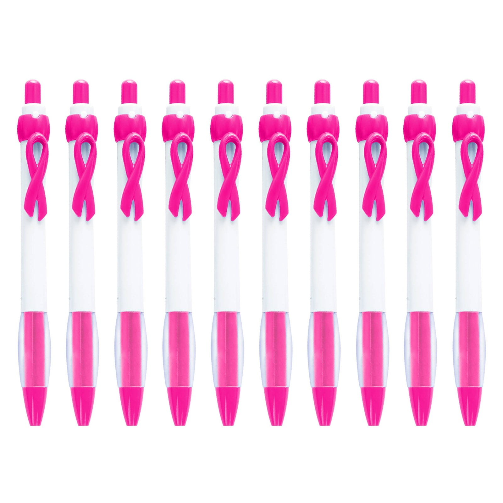 10 Pcs Ribbon Retractable Gel Roller Pen Breast Cancer Awareness