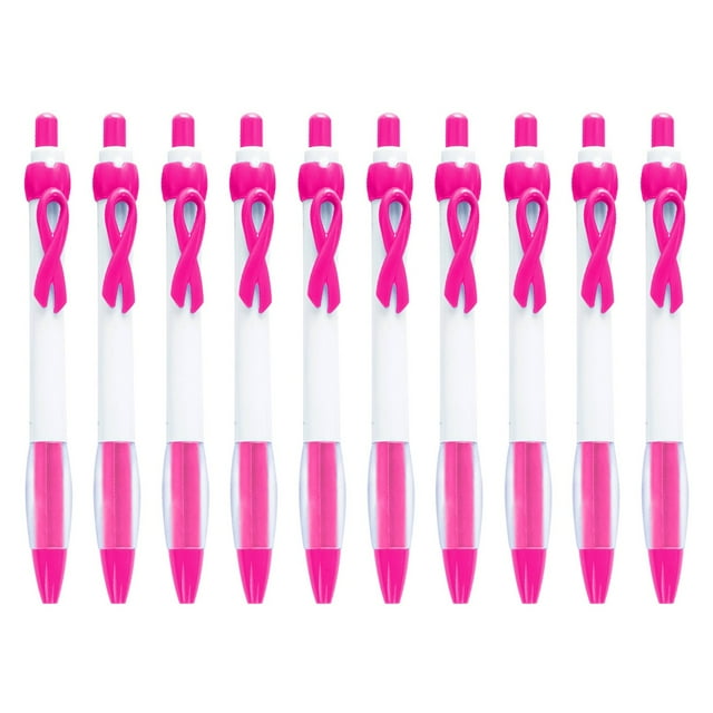 10 Pcs Ribbon Retractable Gel Roller Pen Breast Cancer Awareness Ribbon Pen Point Breast Cancer Pens Plastic Gel Ballpoint Pens For Women Gift 10ML