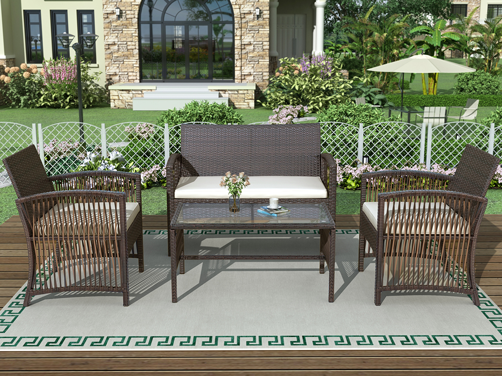 Veryke 8 Pieces Patio Furniture Set, Outdoor PE Ratten Wicker Lounge Chair Conversation Set for Garden Porch Poolside Backyard - Brown - image 1 of 6