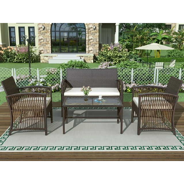 Veryke 8 Pieces Patio Furniture Set, Outdoor PE Ratten Wicker Lounge Chair Conversation Set for Garden Porch Poolside Backyard - Brown