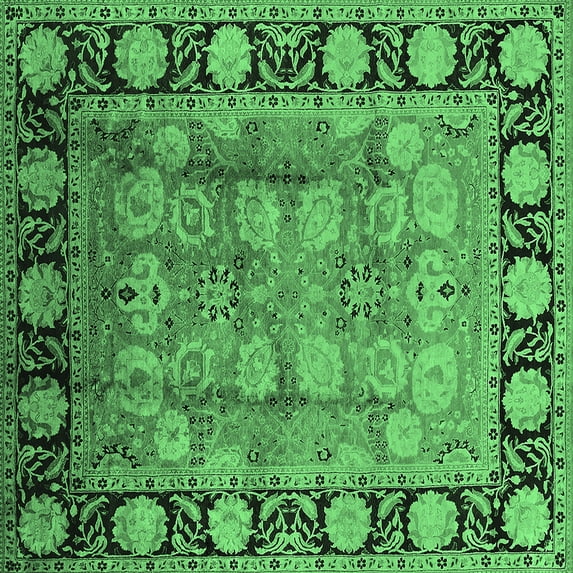 Ahgly Company Indoor Square Oriental Emerald Green Traditional Area Rugs, 8' Square
