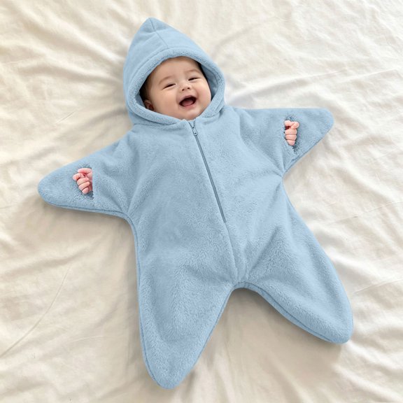 Baby Starfish Onesie,Zipper Hooded Star Suit Soft Newborn Romper Cute Baby Star Suit Newborn Fleece