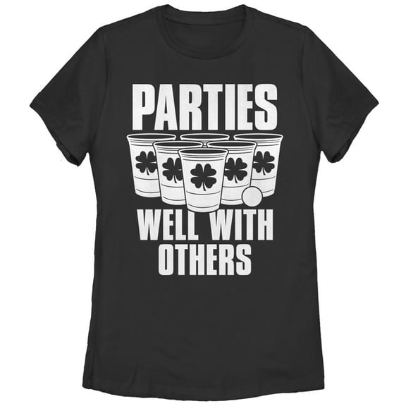 Women's Lost Gods Parties Well With Others Pong  Graphic Tee Black Medium