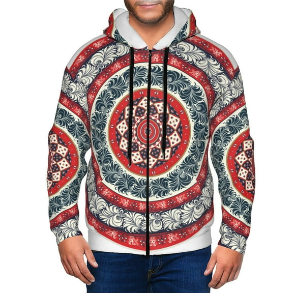 Vsdgher Round Design Mens Hoodies Zip Hoodie, Hoodies for Men, Zip-up Hooded Sweatshirt-Small
