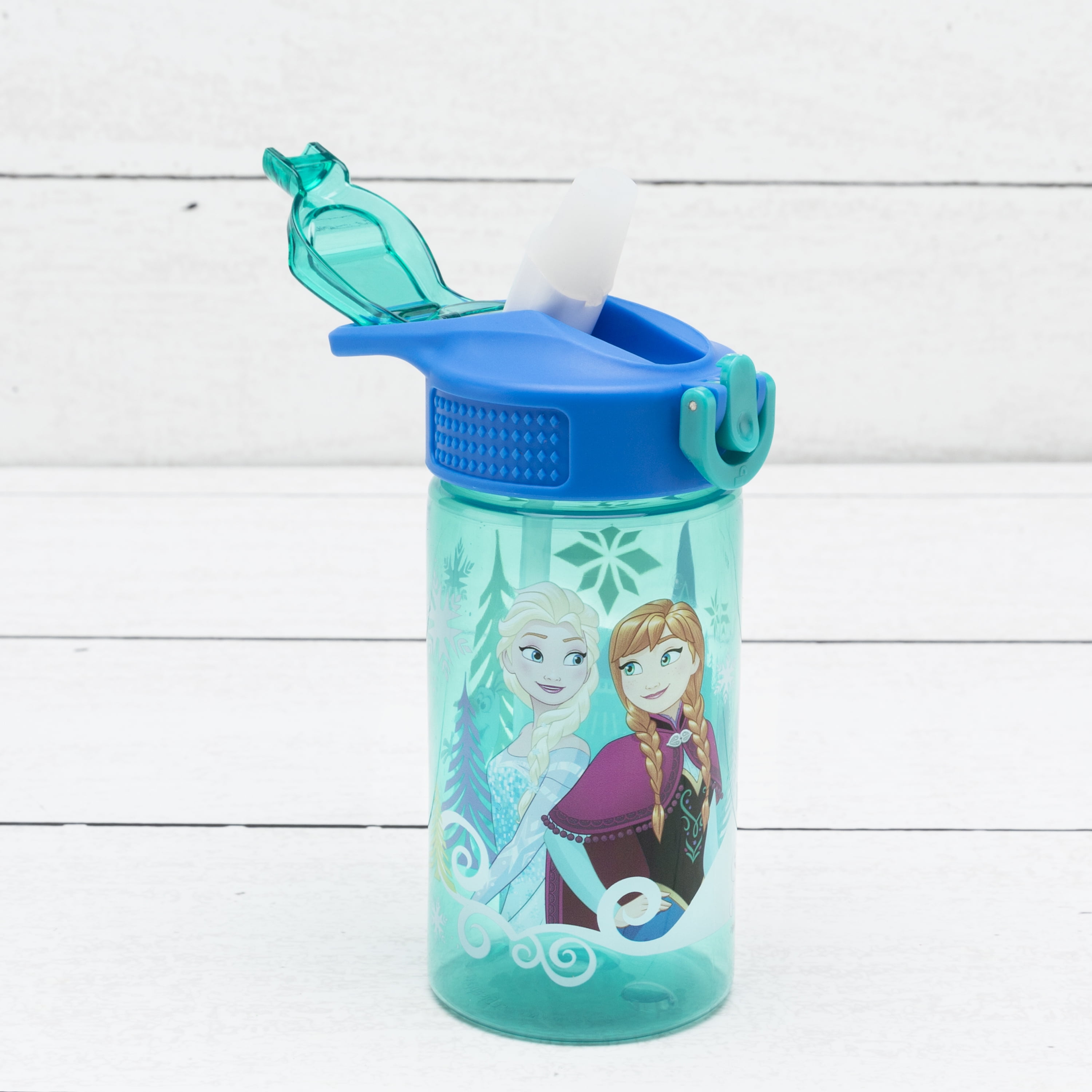 Zak Designs Good to Go! 16 oz Green and Blue Plastic Water Bottle with Straw and Flip-Top Lid
