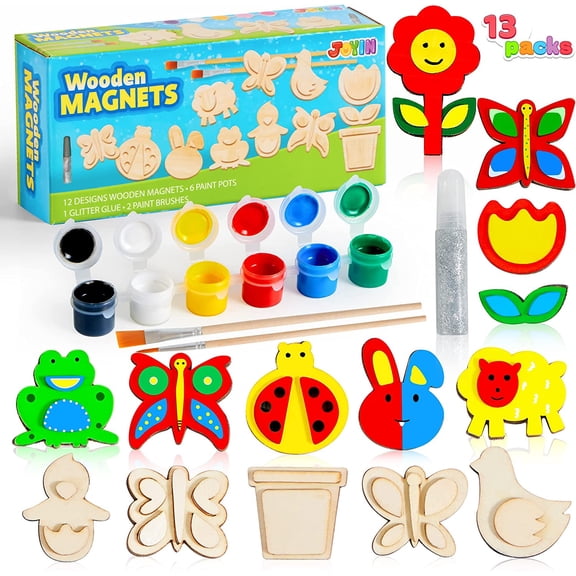 JOYIN 13 Wooden Magnet Creativity Arts & Crafts Painting Kit Party Favors for Boys Girls 1-5 Years