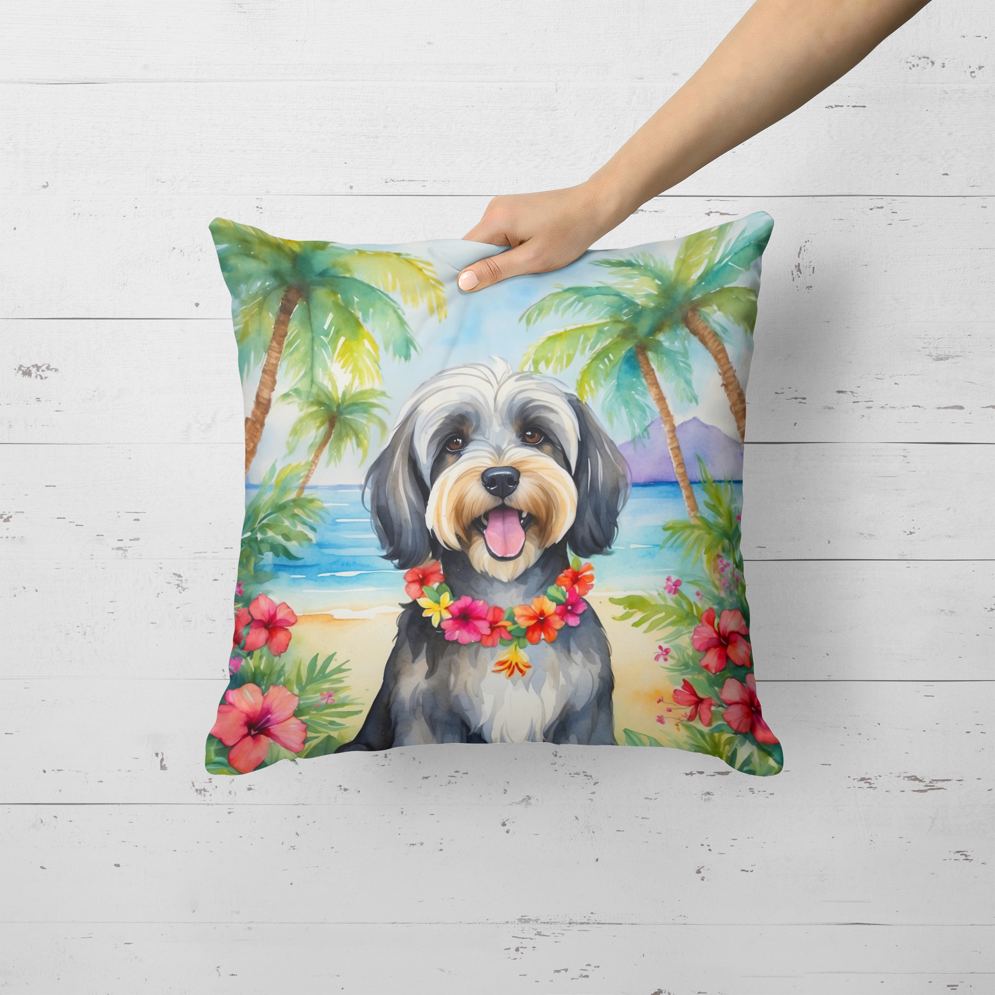 Tibetan Terrier Luau Throw Pillow 18 in x 18 in