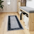 thumbnail image 4 of Ottomanson Border Bathroom Runner Rug 20" x 59" - Non Slip Low Pile Carpet, Gray/Navy, 4 of 13