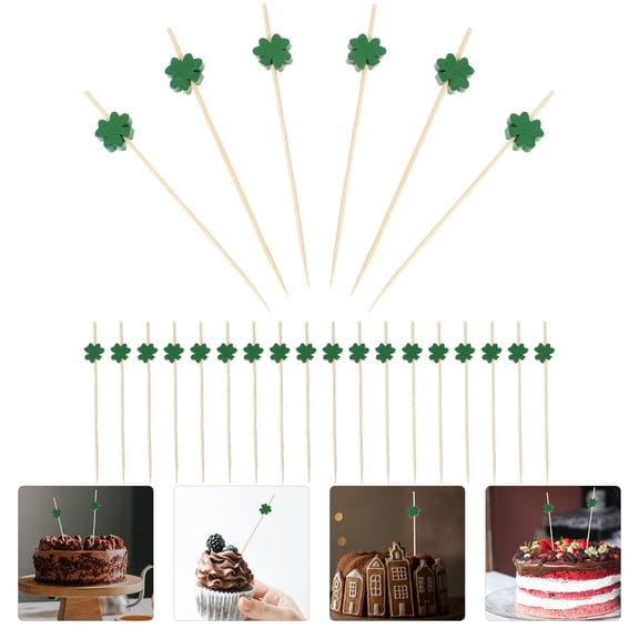 LEORX Wooden Shamrock Fruit Picks in Green for Party and Cake Decoration 100Pcs