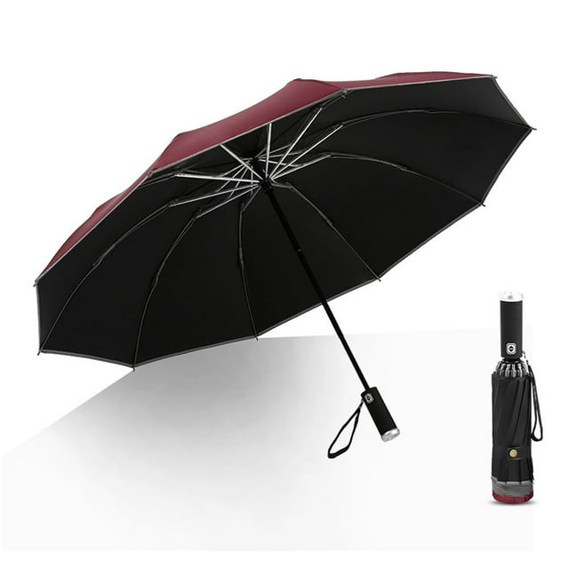 Parapluie Pliant Inversé à LED - Parapluie Réfléchissant à l'Envers Compact Parapluie de Voyage Coupe-Vent Ouverture/fermeture Automatique pour la Pluie