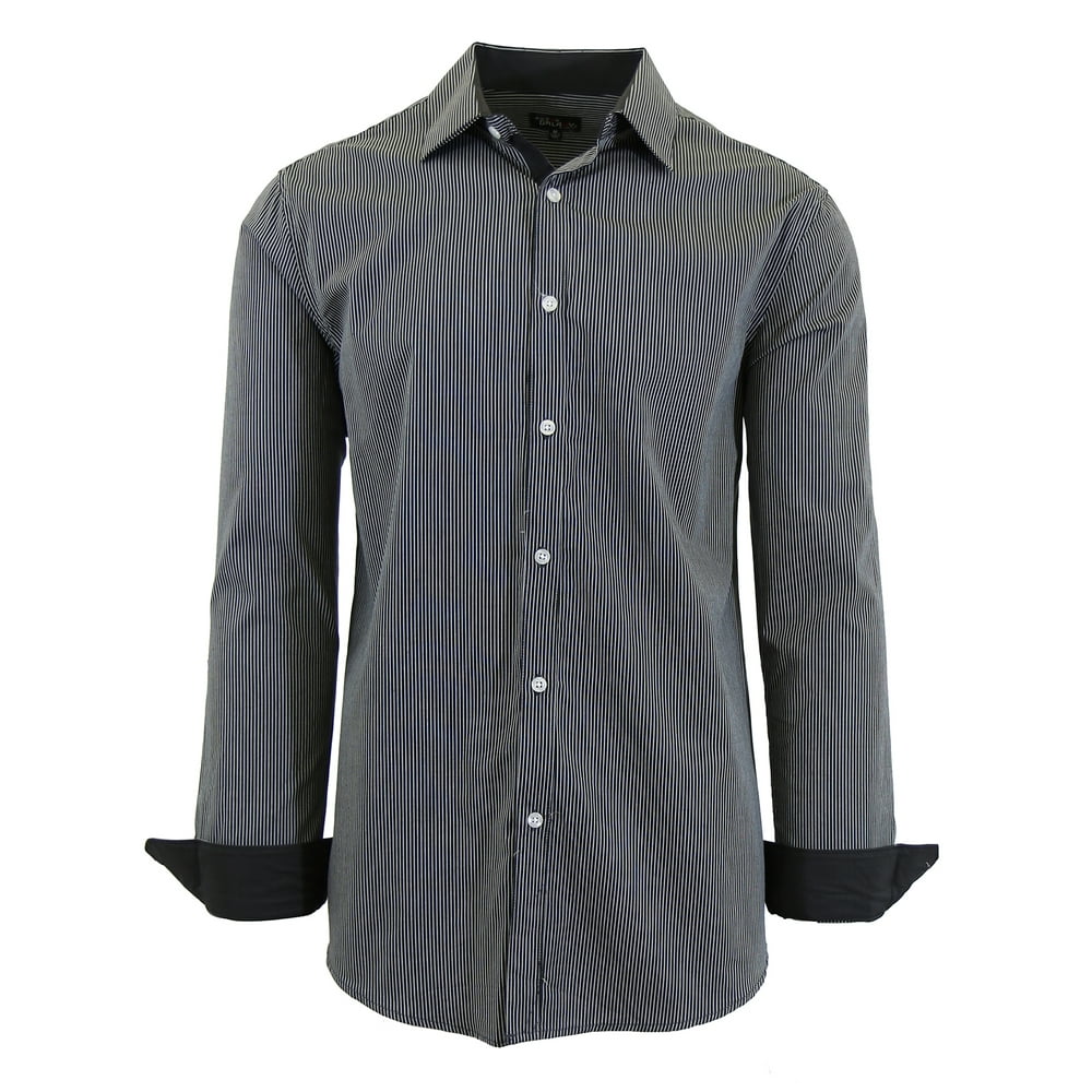 GBH Mens Long Sleeve Slim Fit Pinstripe Dress Shirts