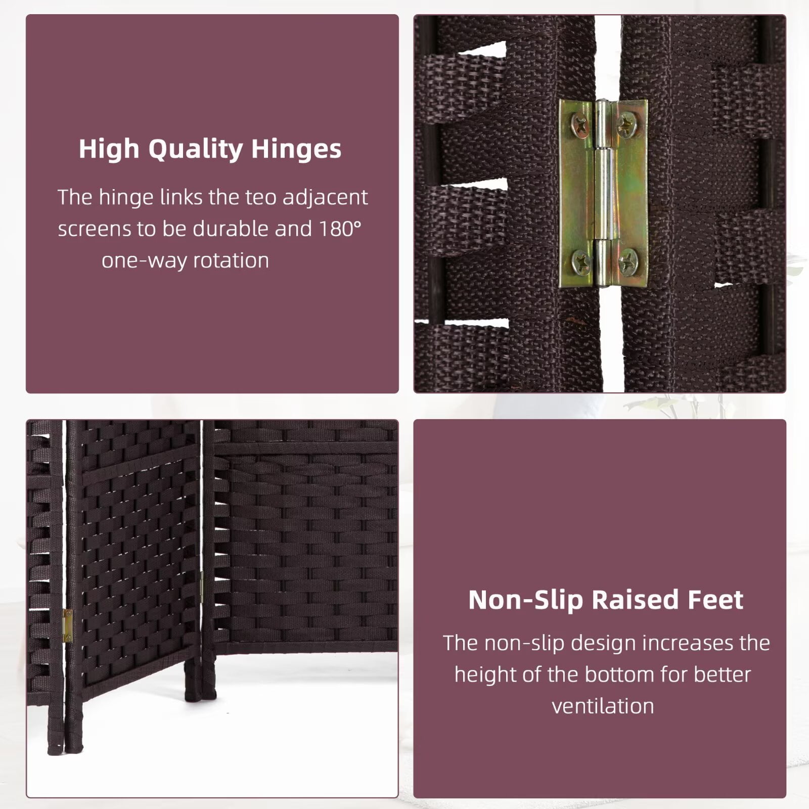 YRLLENSDAN 8 Panels Folding Portable Room Dividers, Free Standing Indoor and Outdoor Privacy Screens for Patio, 66.9 Inches Tall Chinese Wall Divider for Room Separation, Brown