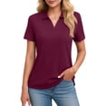 thumbnail image 2 of Women's Short Sleeve V Neck Polo Shirts Summer Collared Tops Casual Loose Tees Tops,Wine XL, 2 of 5