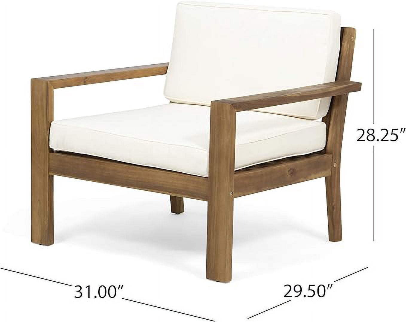 Outdoor Cushioned Club Chair Set of 2, Acacia Wood Frame Comfort Seats for Patio Garden, Teak and Cream