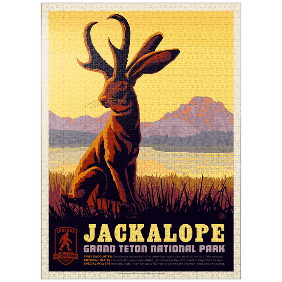MyPuzzle - Legends Of The National Parks: Grand Teton's Jackalope, Vintage Poster - Premium 1000 Piece Jigsaw Puzzle for Adults