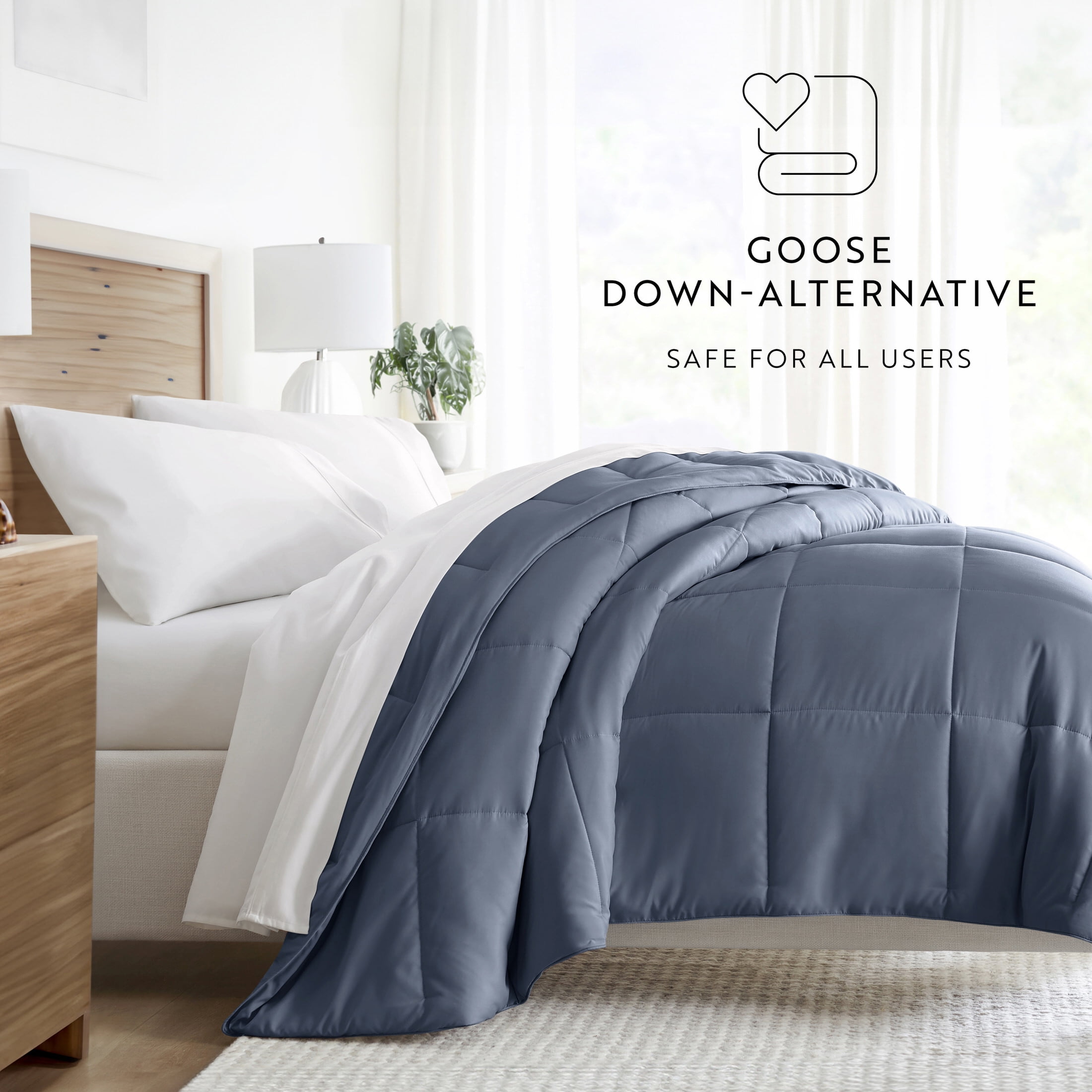Noble Linens Stone All Season Lightweight Down-Alternative Solid Comforter, Full/Queen