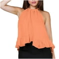 thumbnail image 3 of Otntypg Halter Tank Tops for Women Dressy Casual Summer Sleeveless Adjustable Tie Neckline Ruffle Hem Beach Tunic Vest Loose Flowy Elegant Blouse Orange S, 3 of 8