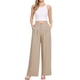 thumbnail image 2 of Pantalones de vestir de pierna ancha para mujer, pantalones de oficina de cintura alta elástica, pantalones palazzo M color caqui, 2 of 6