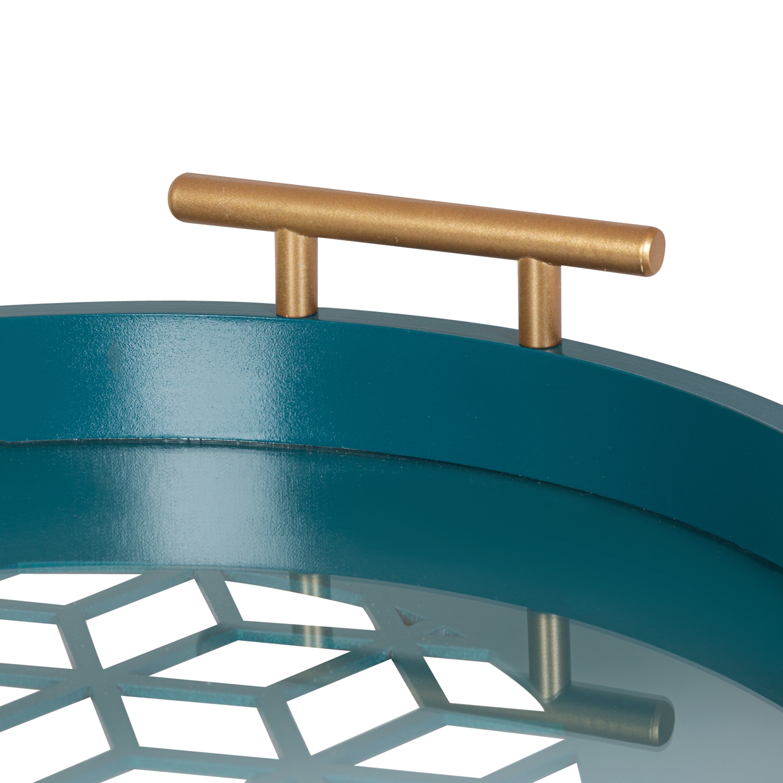 Kate and Laurel Caspen Modern Round Tray, 15.5 inch Diameter, Teal, Decorative Tray for Storage and Display