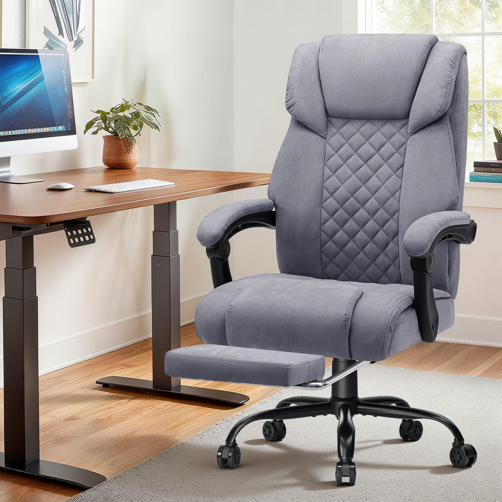 Hoffree Massage Office Chair 400LBS Executive Office Chair Massage and Footrest Big and Tall Office Chair with Heated Lumbar Support, Ergonomic Computer Desk Chair Reclining High Back Fabric Office